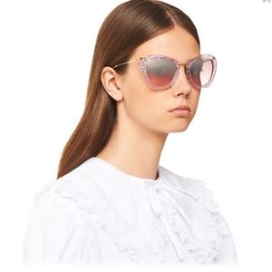 NEW MIU MIU ‘Noir’ Pink Glitter Cat Eye Acetate Sunglasses